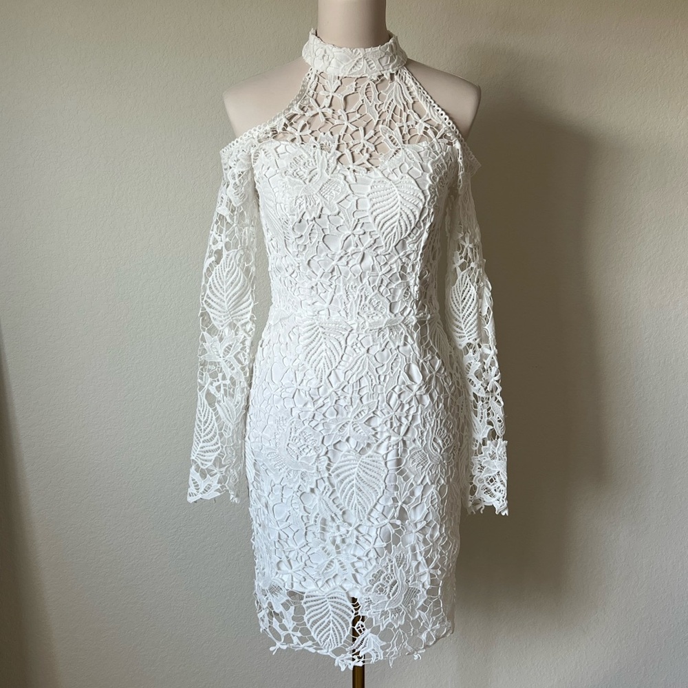 Vera & Lucy "Olivia" Crochet Cold-Shoulder Mini Dress
